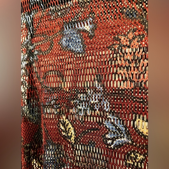 BNWT Dor Dor Couture Multi Floral Mesh Boho Pullover Flared Sleeve Top Sz MED - Picture 5 of 8